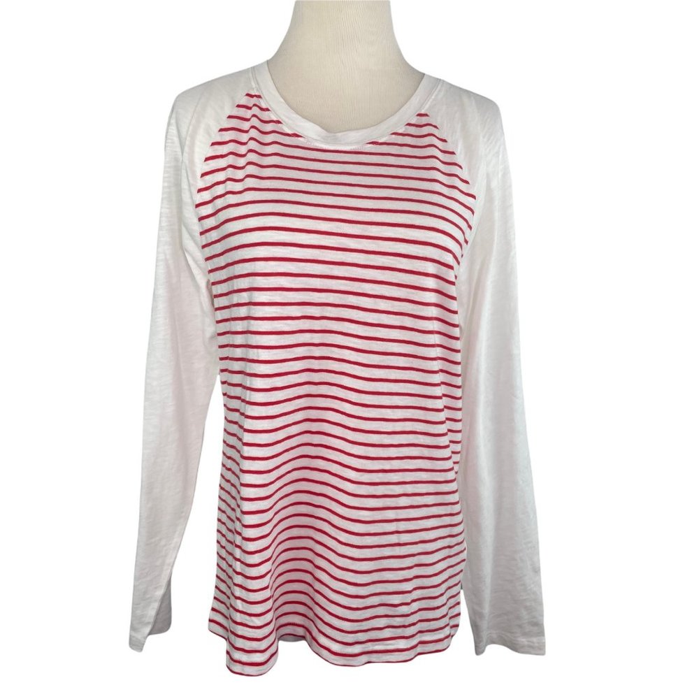 J Crew Ragland Girlfriend Stripe T Shirt Top Red White M